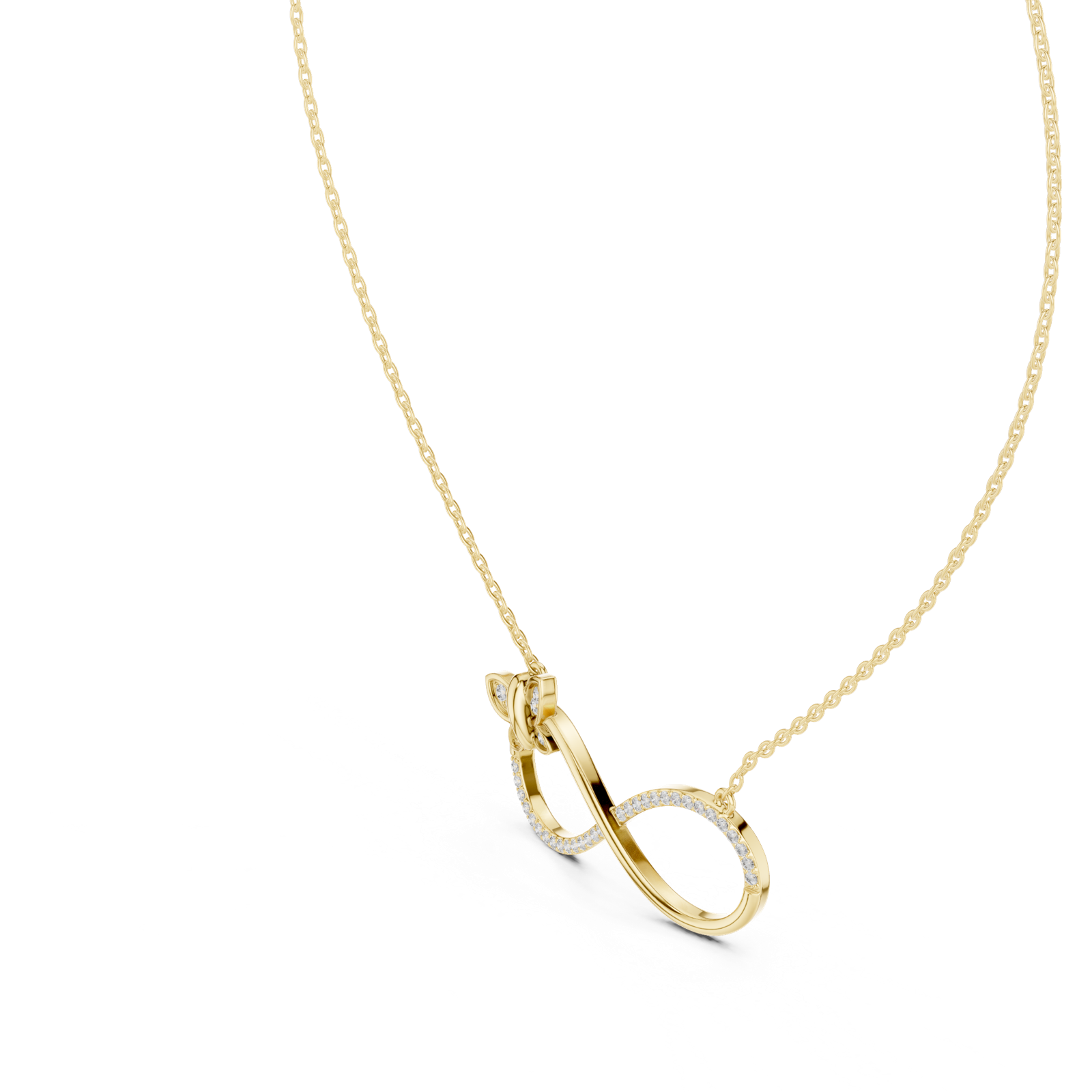 14K Solid Gold Lab Diamond Infinity Pendant Necklace, Yellow Gold, view 2