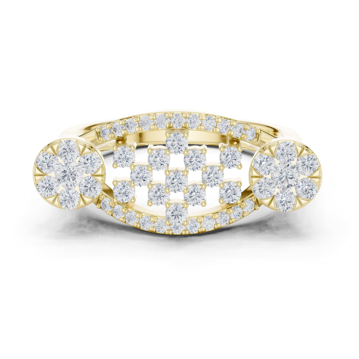 14K Solid Gold Lab Diamond Flower Cluster Ring, Yellow Gold