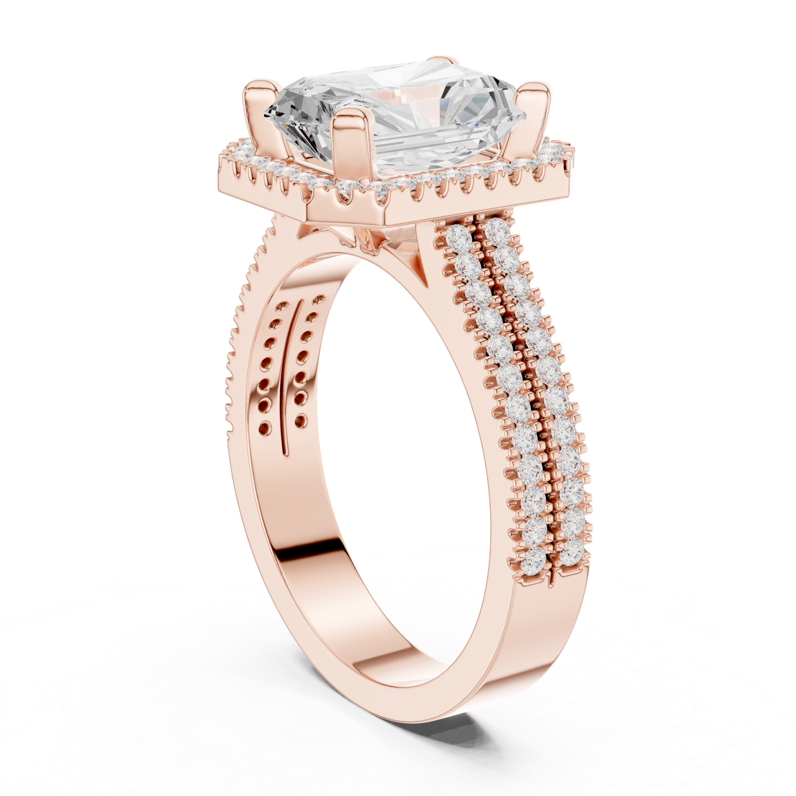 Gold Ring DDLR-341, Radiant center stone, Rose Gold, view 1
