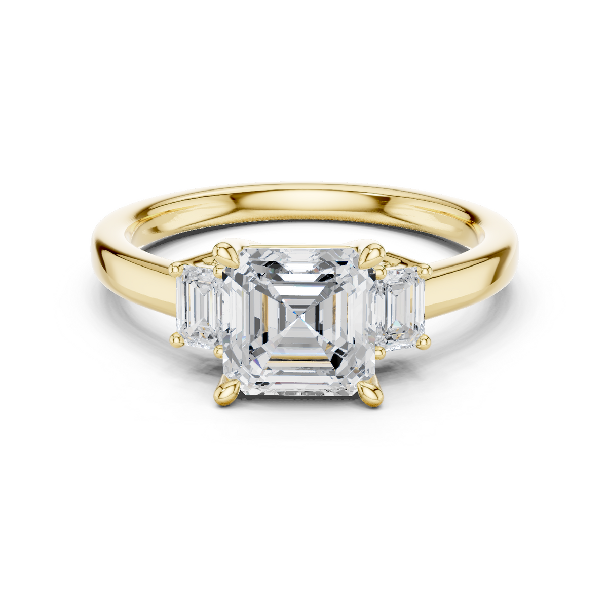 Gold Ring, Asscher center stone, Yellow Gold