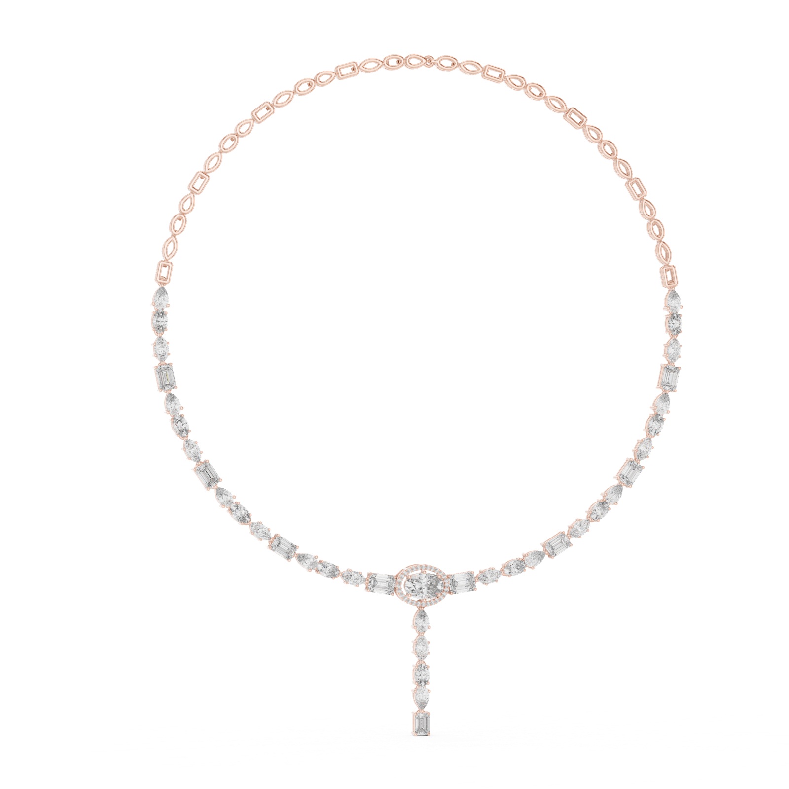 14K Solid Gold Lab Diamond Tennis Necklace, Rose Gold, view 1