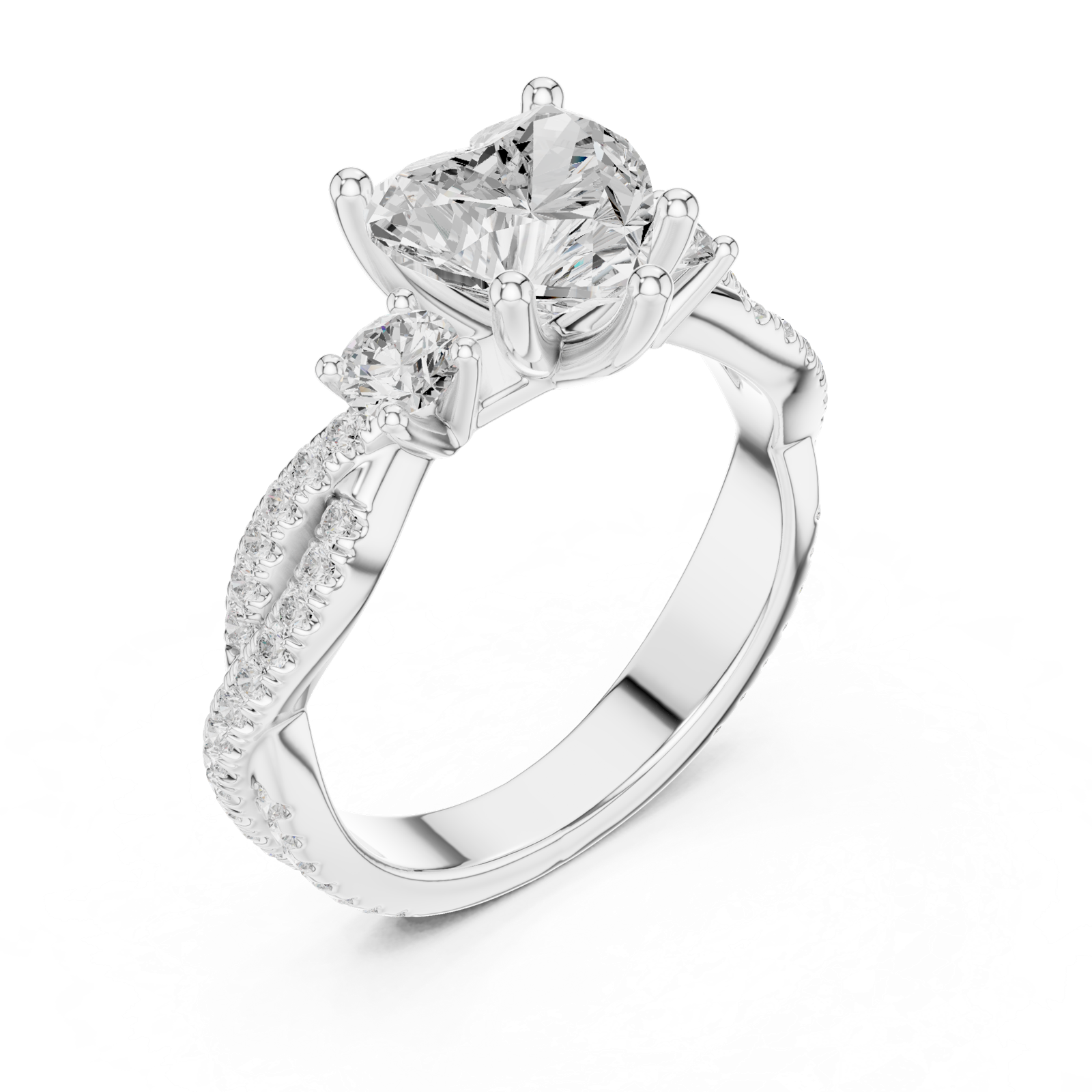Gold Ring DDLR-281, Heart center stone, White Gold, view 2