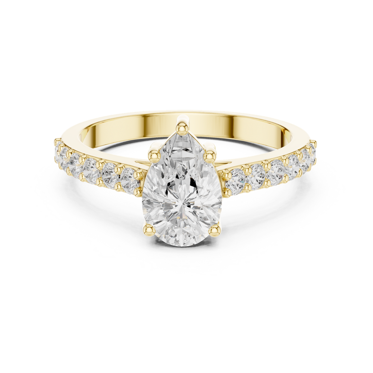14K Solid Gold Lab Diamond Solitaire Ring, Yellow Gold