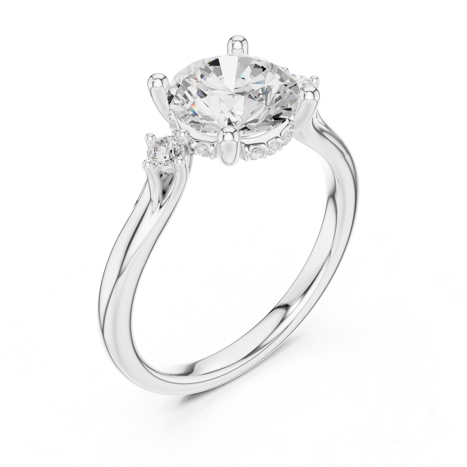 Gold Ring DDLR-164, Round center stone, White Gold, view 2