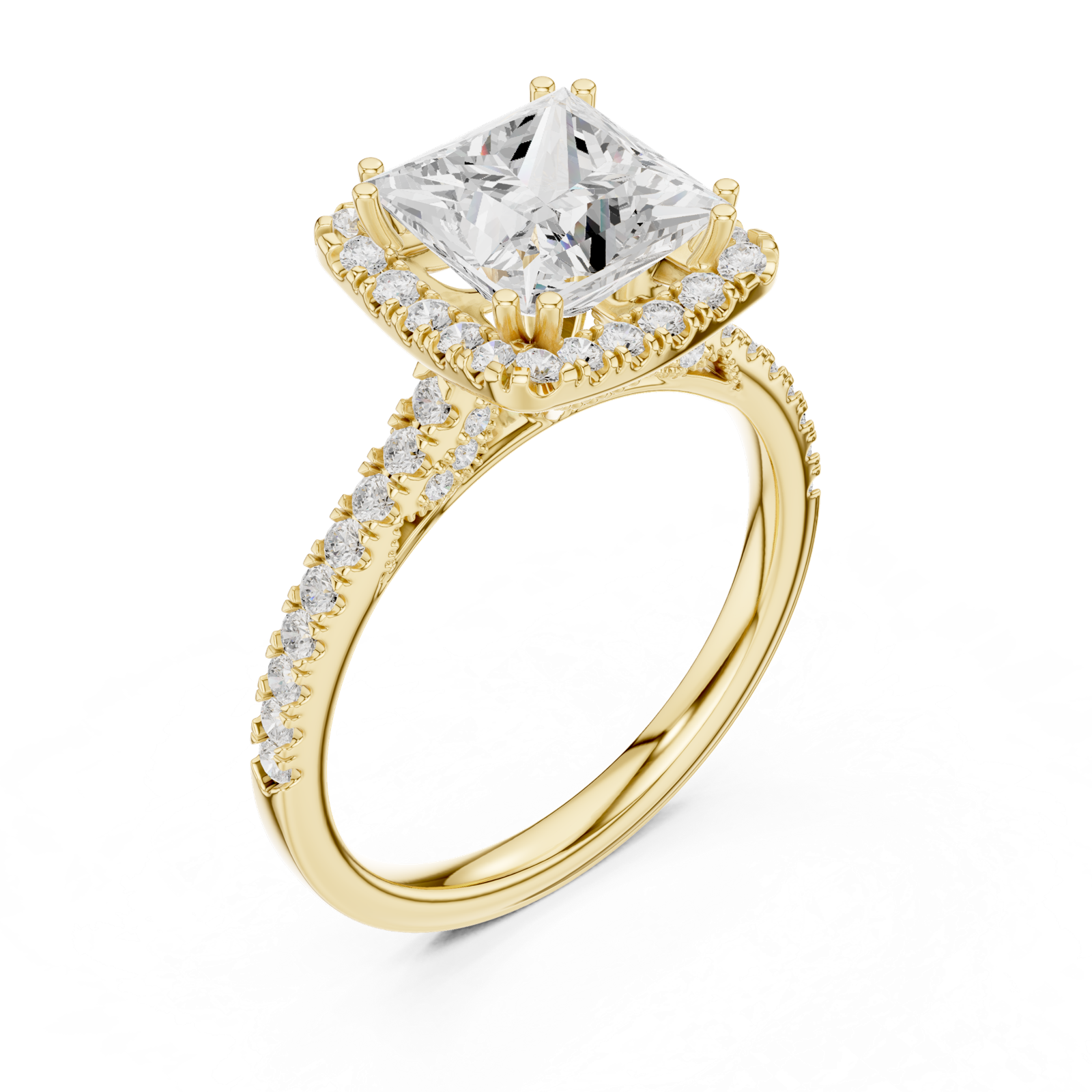 Gold Ring DDLR-255, Princess center stone, Yellow Gold, view 2