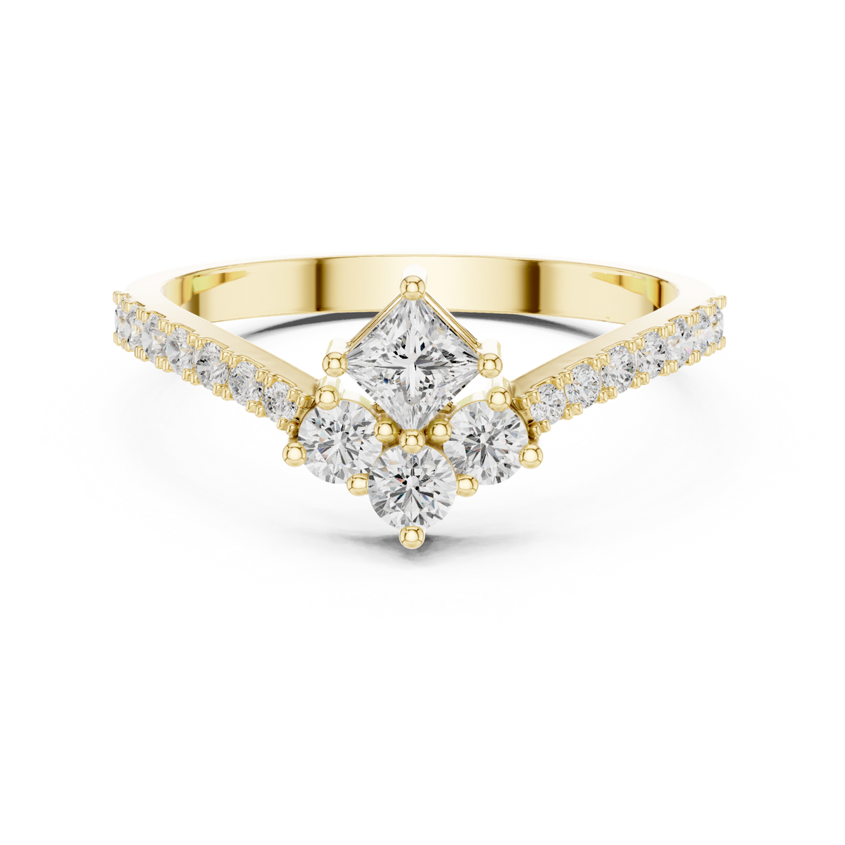 14K Solid Gold Lab Diamond Cluster Ring, Yellow Gold