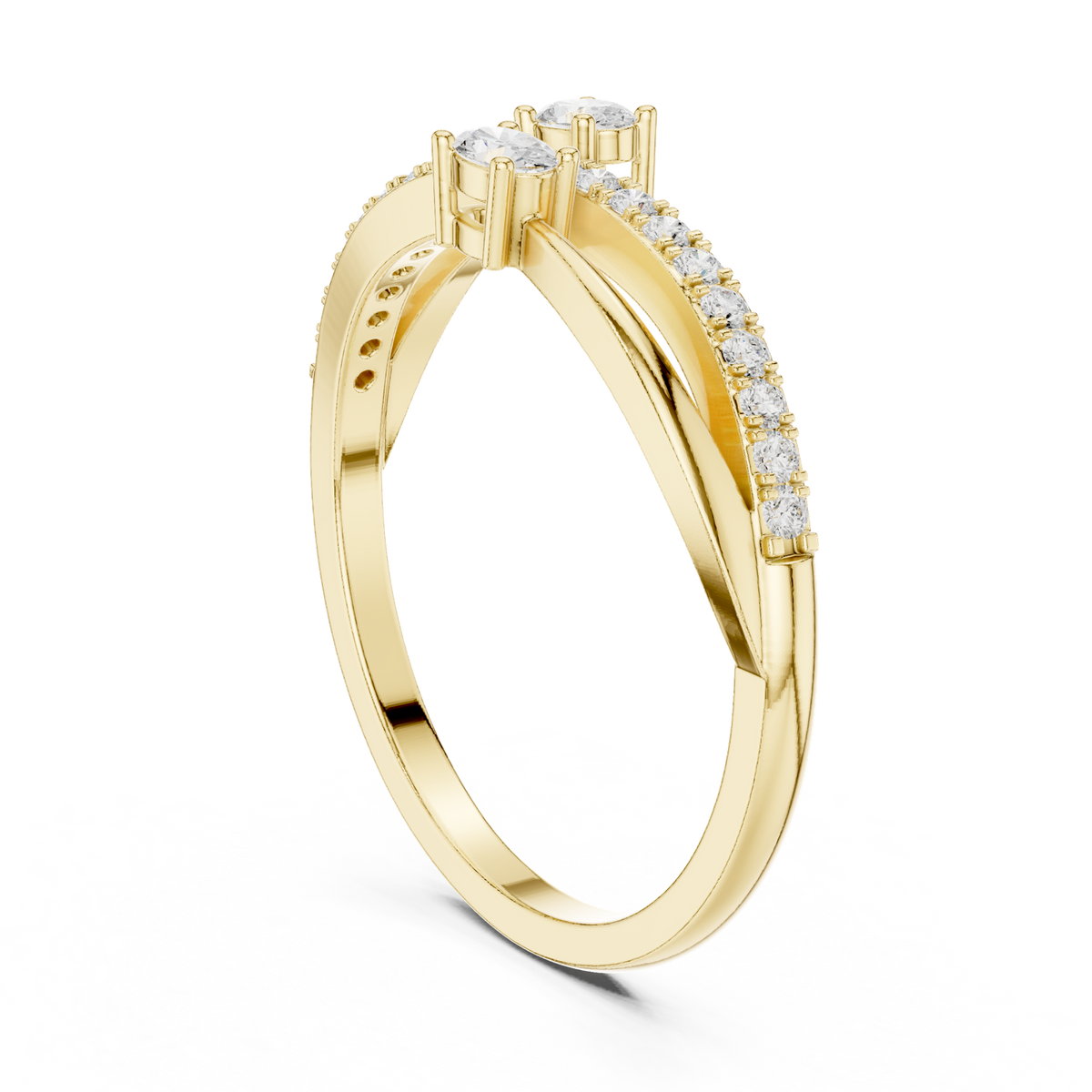 14K Solid Gold Lab Diamond Crossover Ring, Yellow Gold, view 1