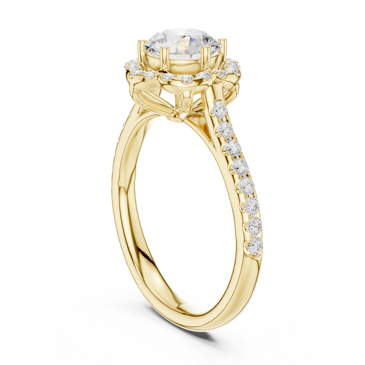 14K Solid Gold Lab Diamond Halo Ring, Yellow Gold, view 1