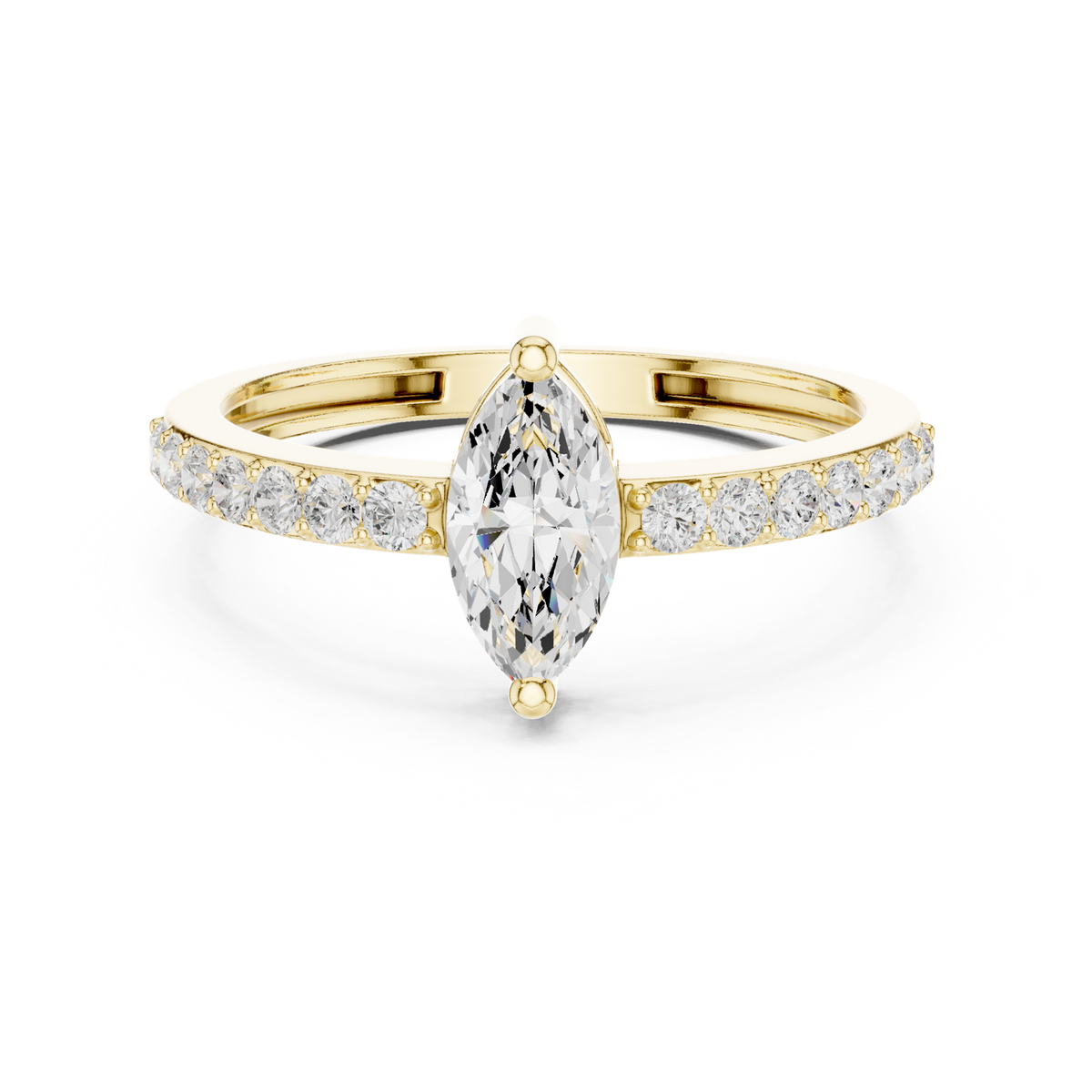14K Solid Gold Lab Diamond Solitaire Ring, Yellow Gold