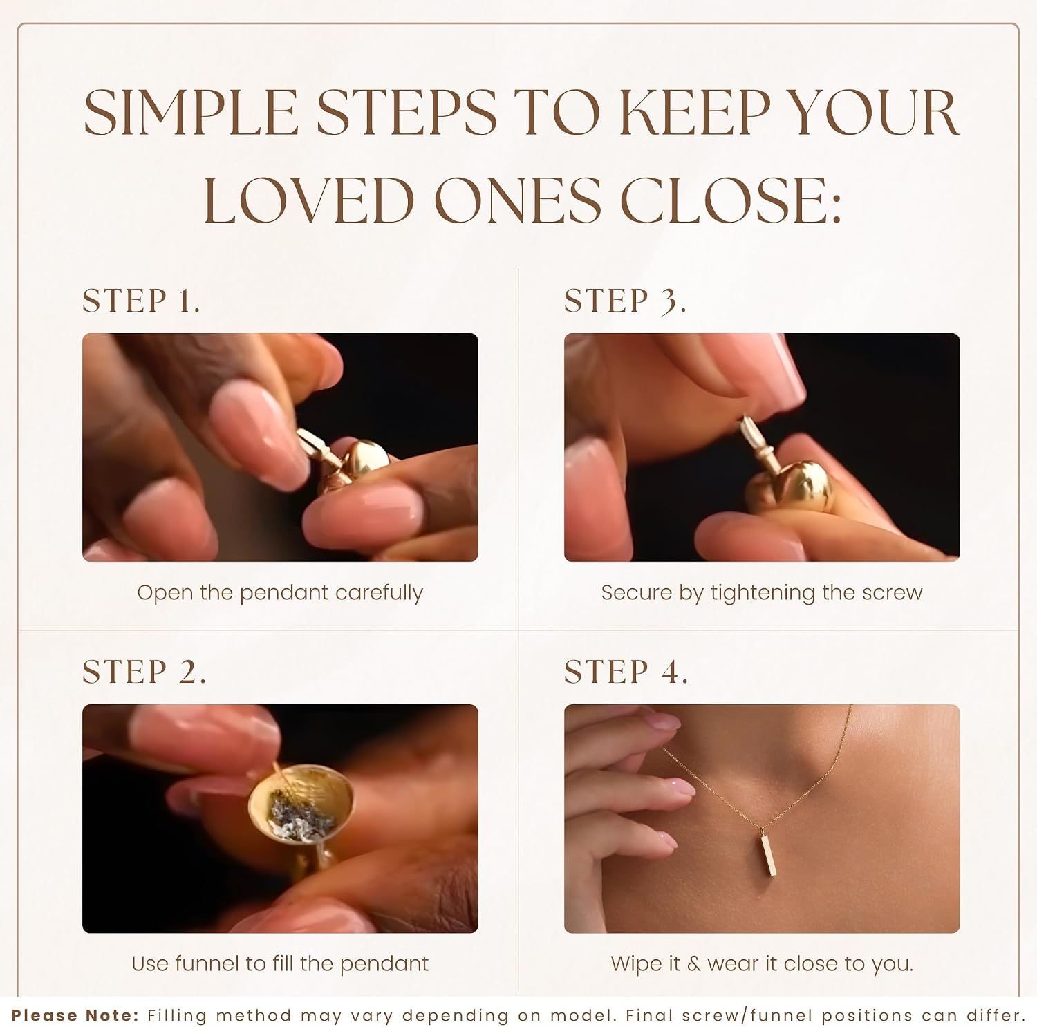 How to fill the Gold Bar Urn Necklace (14K)
