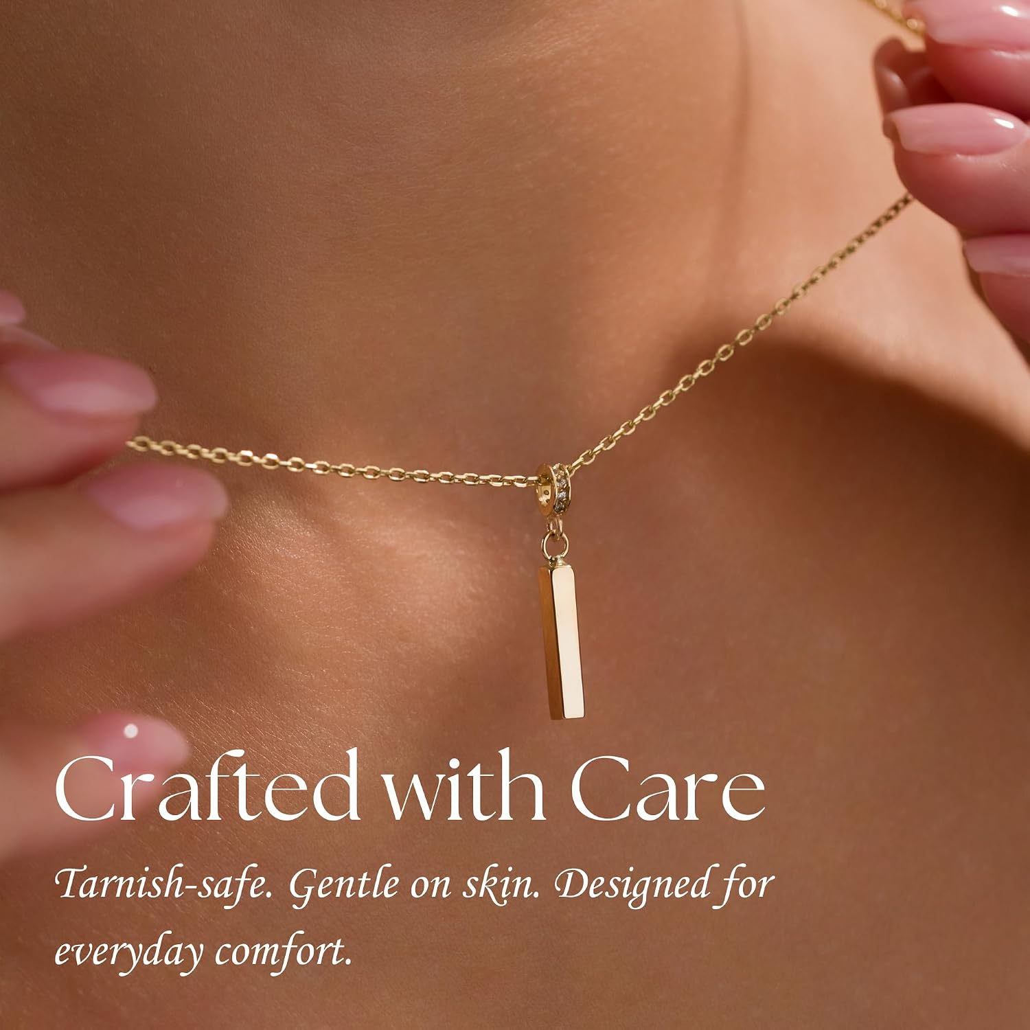 Gold Bar Urn Necklace (14K), worn