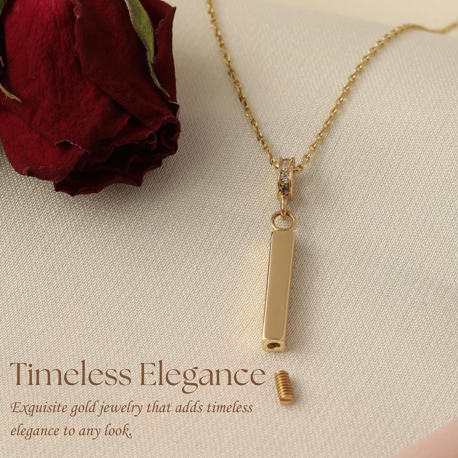 Gold Bar Urn Necklace (14K) with threaded screw
