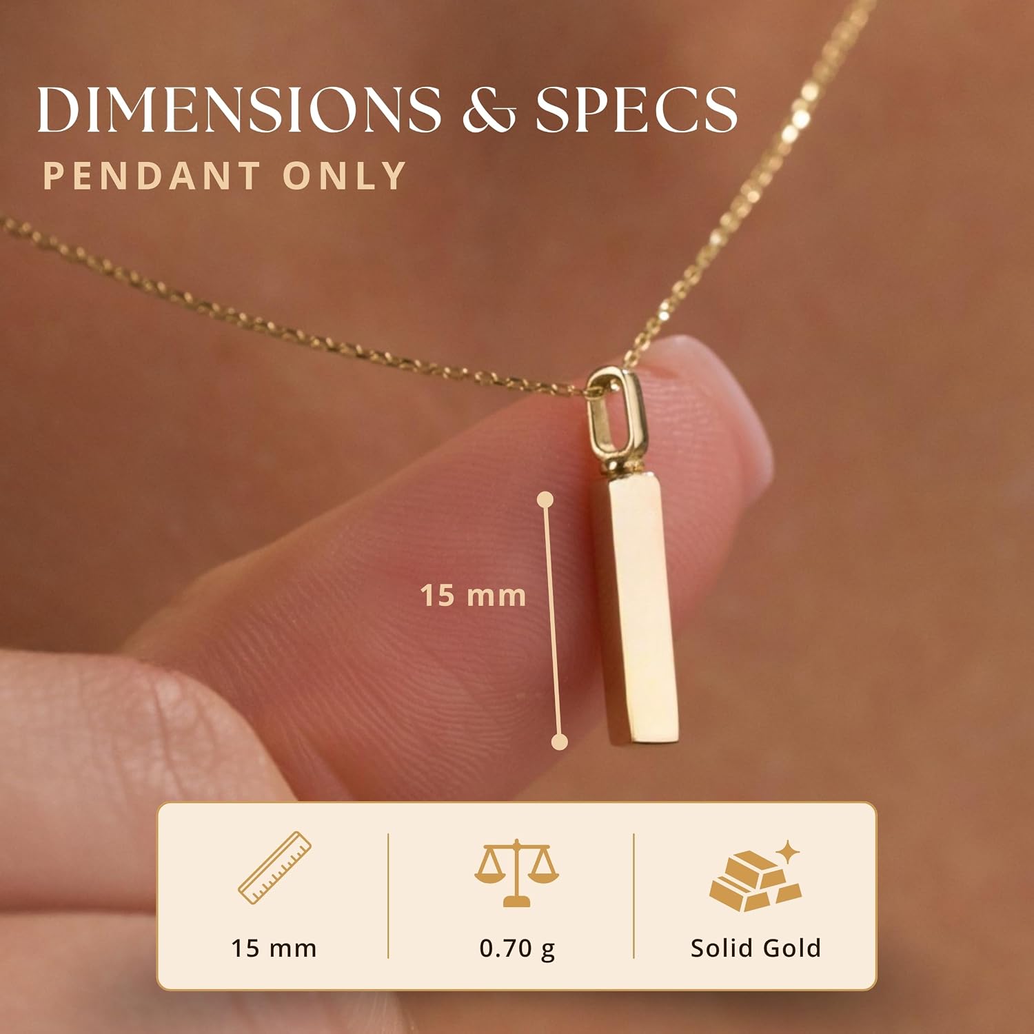 Gold bar urn necklace, 15 mm, 0.70 g, solid gold