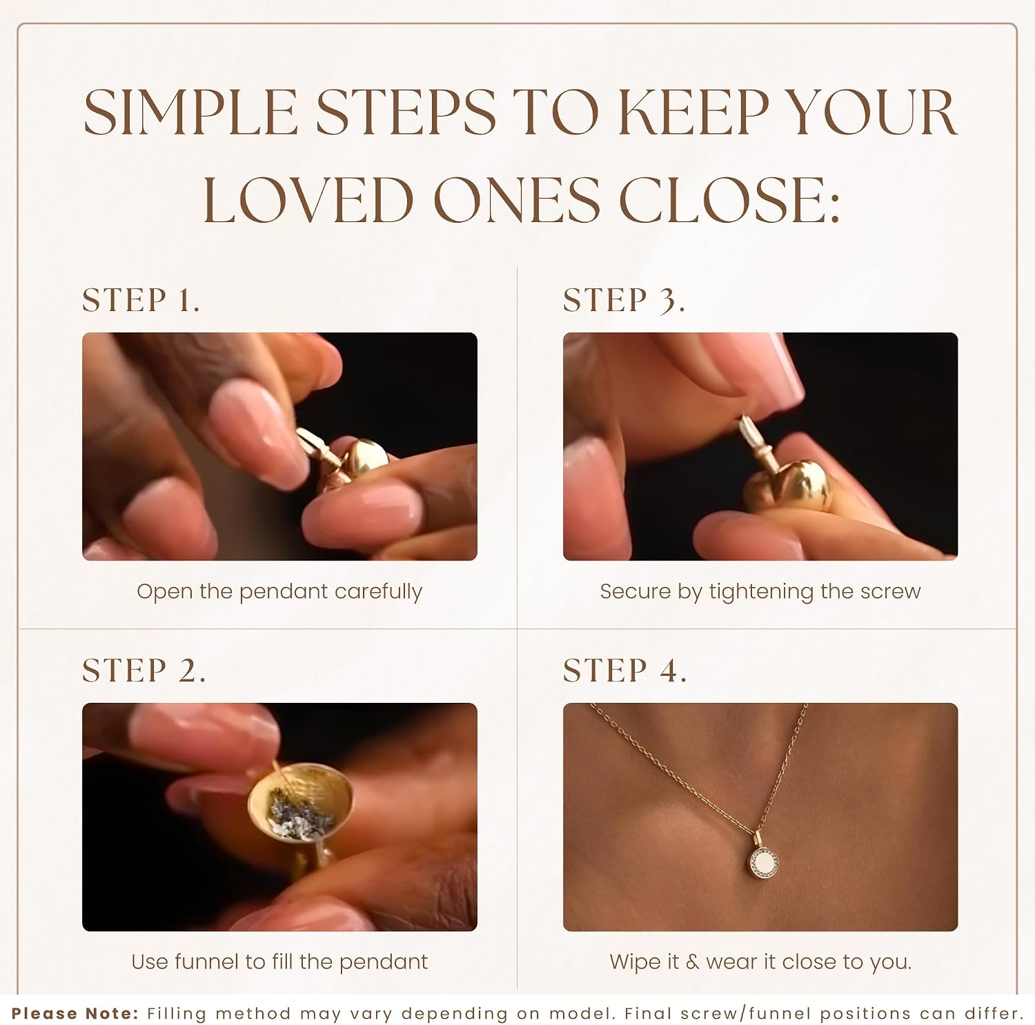 How to fill the Gold Circle Urn Necklace