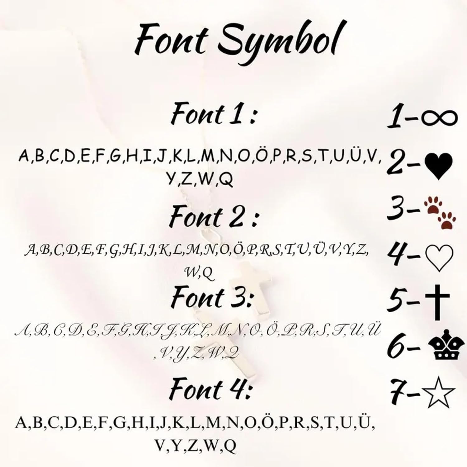Engraving font and symbol guide