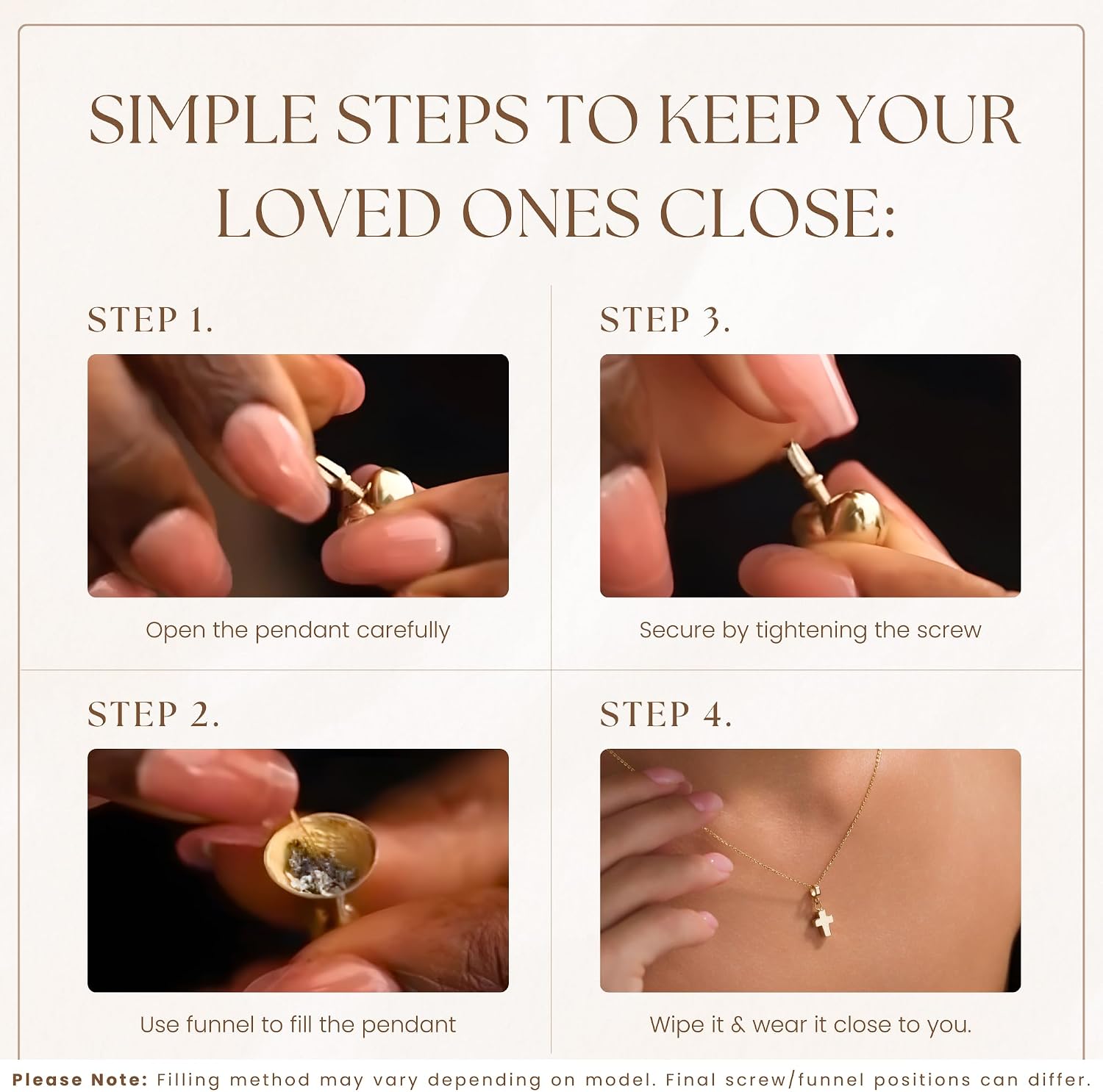 How to fill the Gold Cross Urn Necklace (14K)