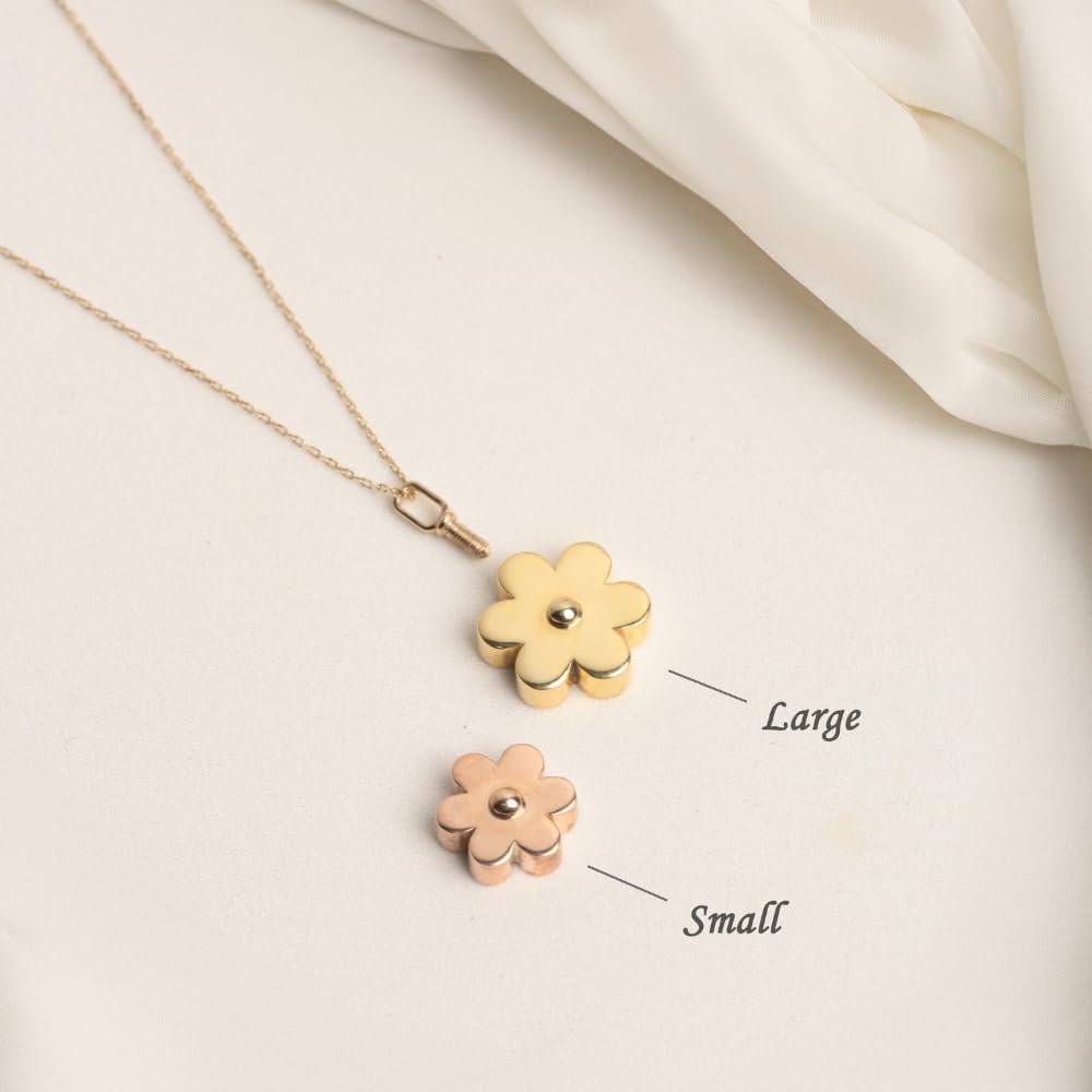 Gold Flower Urn Necklace (14K), worn