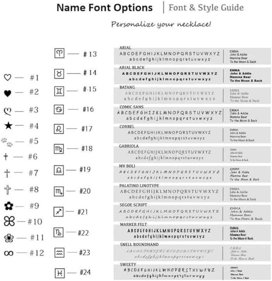 Engraving font and symbol guide