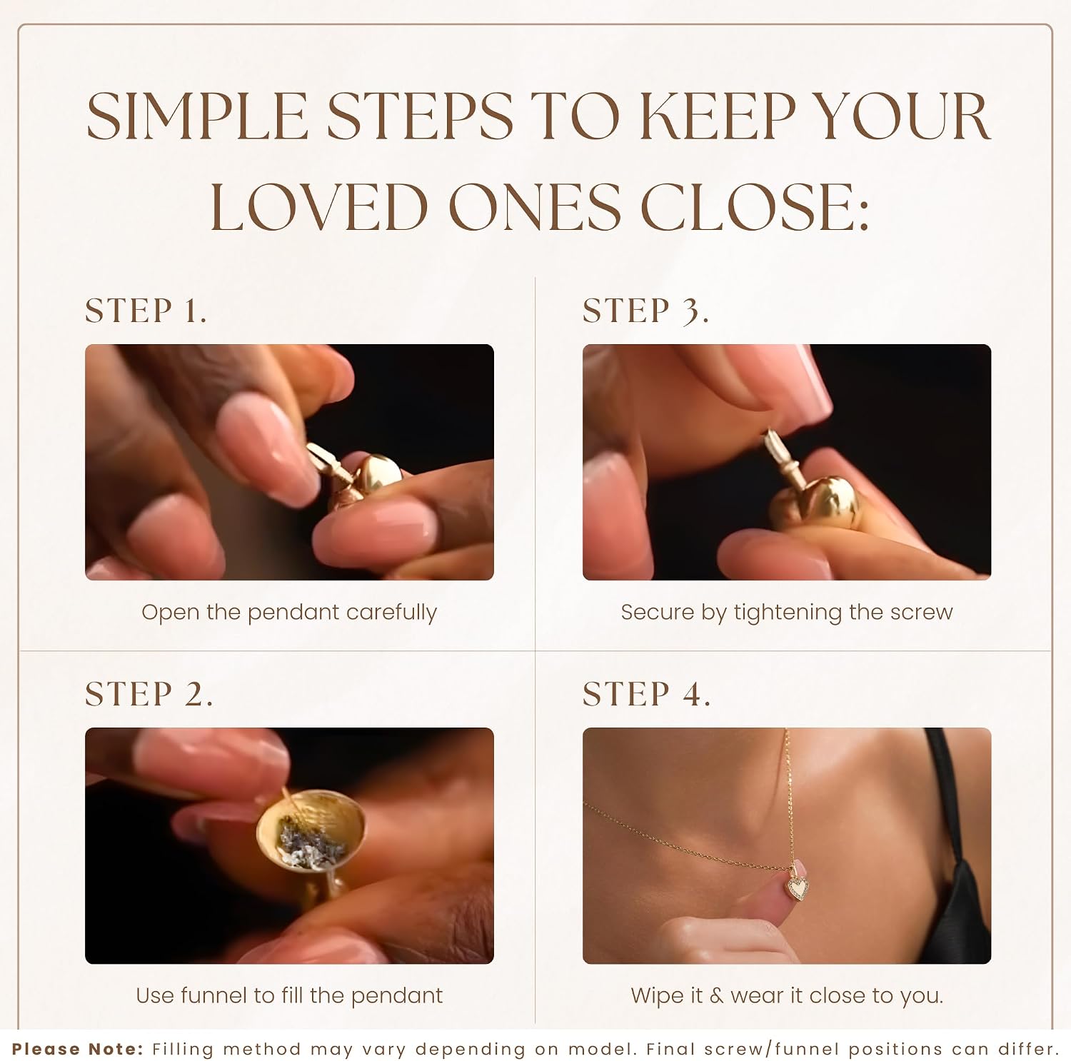 How to fill the Gold Heart Pendant Urn Necklace (14K)
