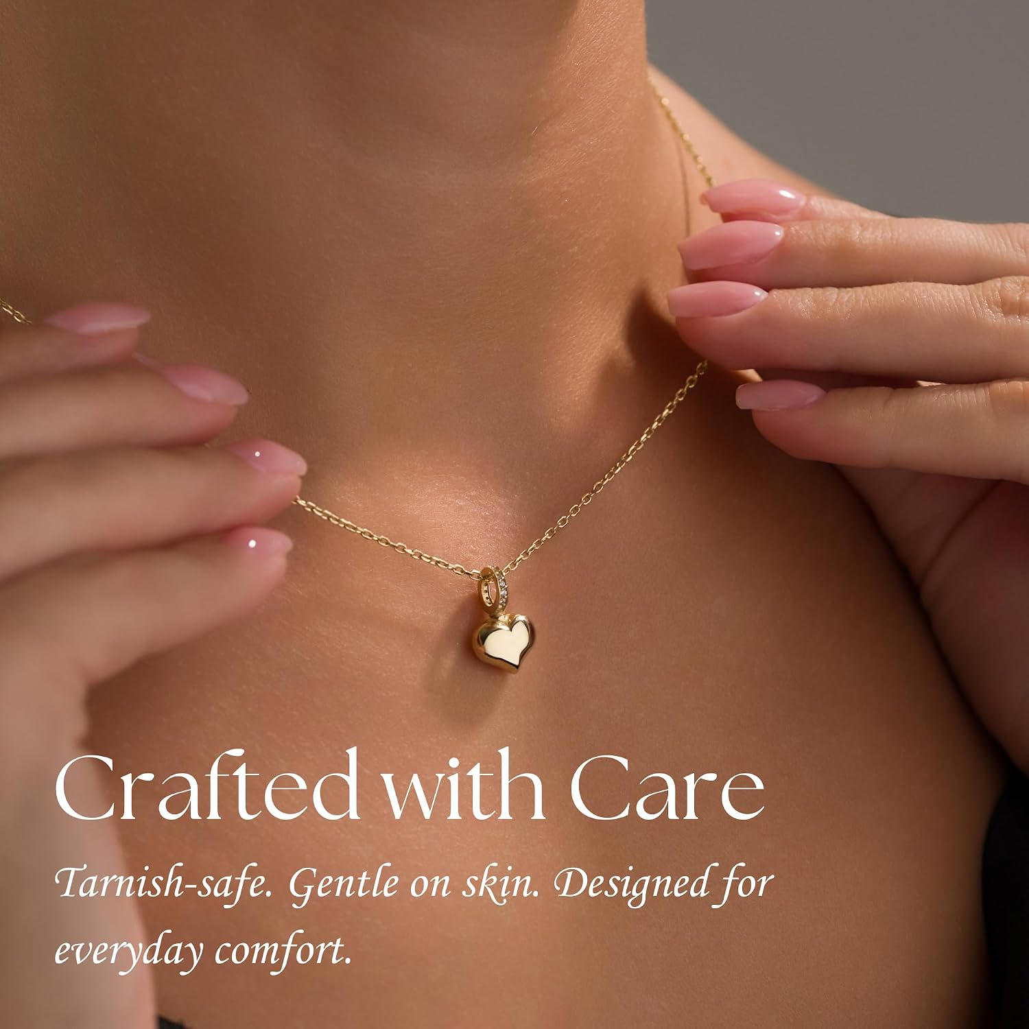 Gold Minimalist Heart Urn Necklace, worn