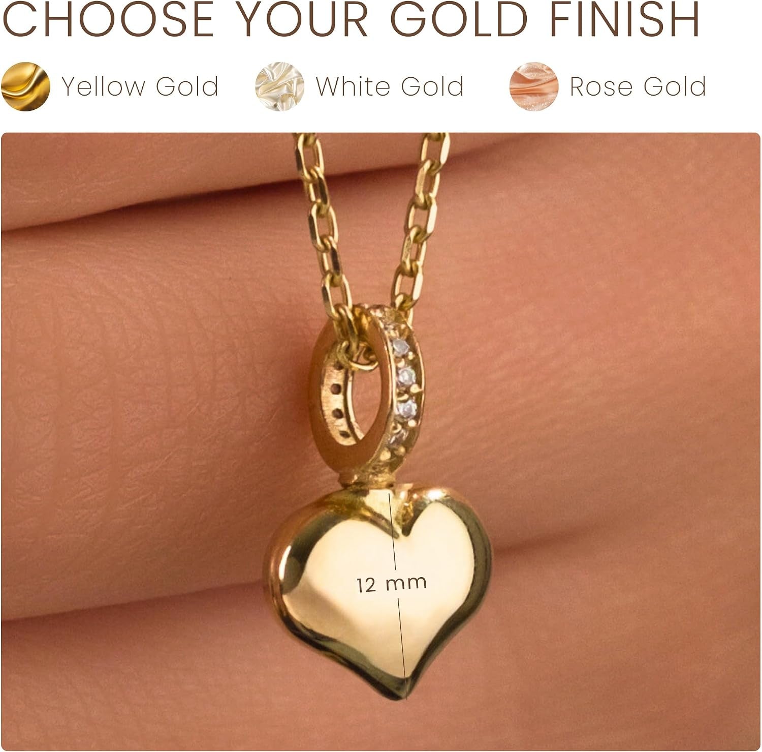 Gold Minimalist Heart Urn Necklace, size and finish