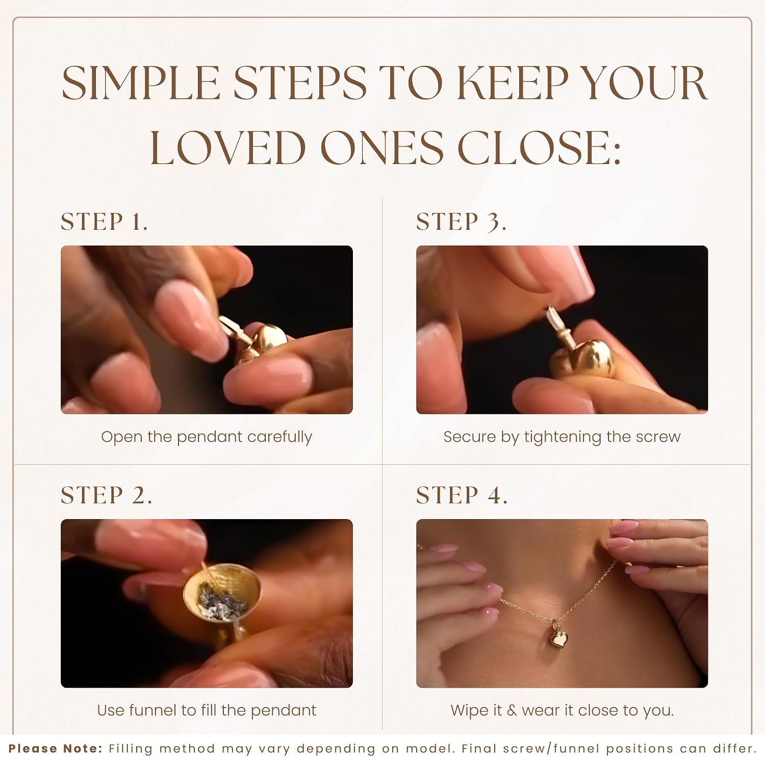 How to fill the Gold Minimalist Heart Urn Necklace