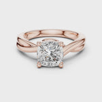Gold Twisted Band Solitaire Engagement Ring, Cushion center stone, Rose Gold, 360 video