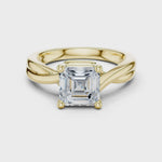Gold Twisted Band Solitaire Engagement Ring, Asscher center stone, Yellow Gold, 360 video