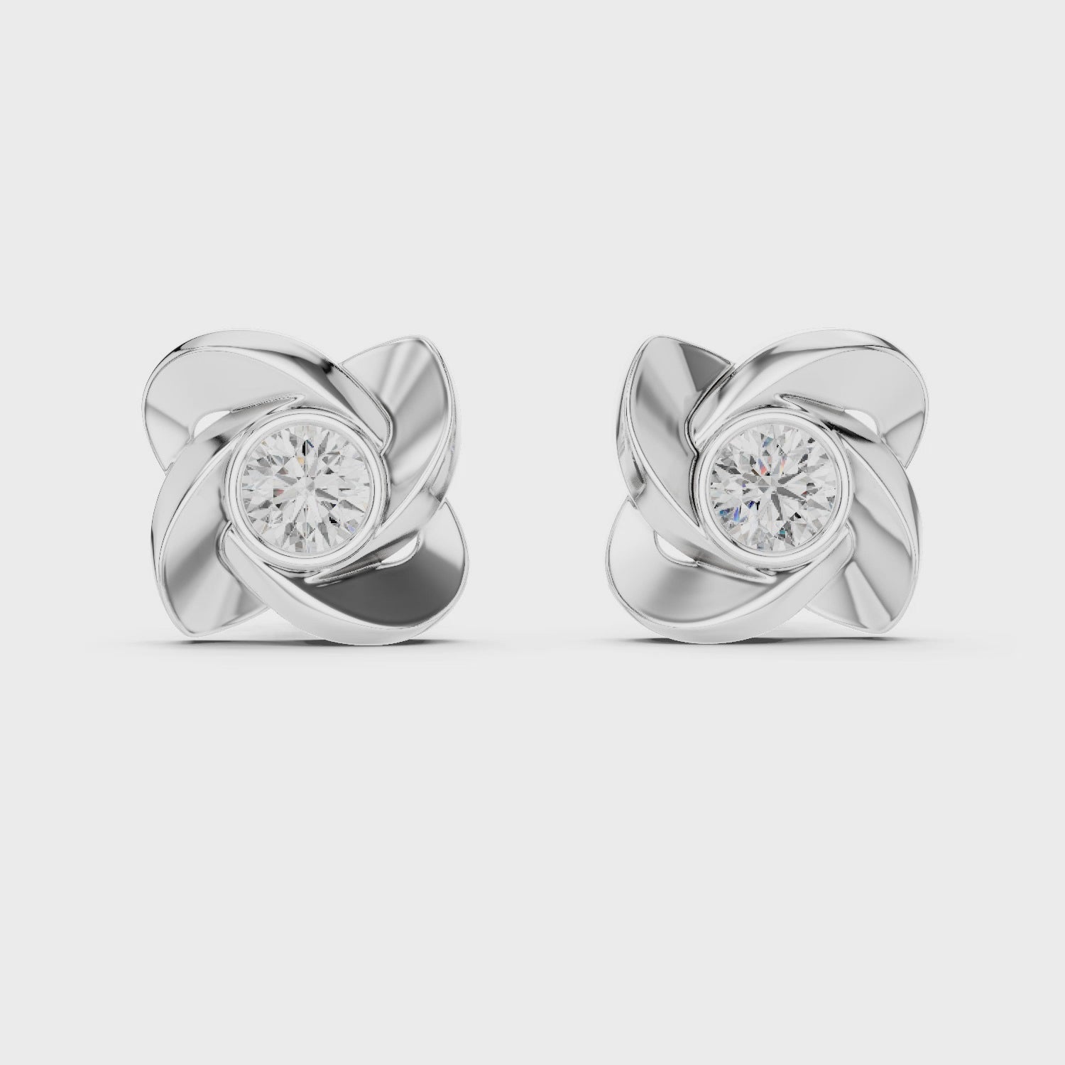 Gold Earrings ER-0021, White Gold, 360 video