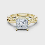 Gold Twisted Band Solitaire Engagement Ring, Princess center stone, Yellow Gold, 360 video