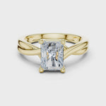 Gold Twisted Band Solitaire Engagement Ring, Radiant center stone, Yellow Gold, 360 video