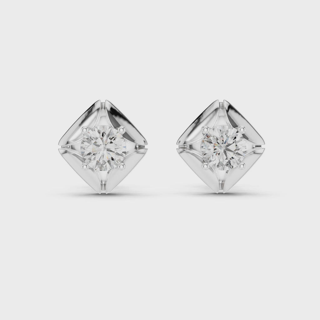 Gold Earrings ER-0019, White Gold, 360 video