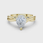 Gold Twisted Band Solitaire Engagement Ring, Pear center stone, Yellow Gold, 360 video