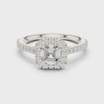 Gold Halo Pave Engagement Ring, Asscher center stone, White Gold, 360 video