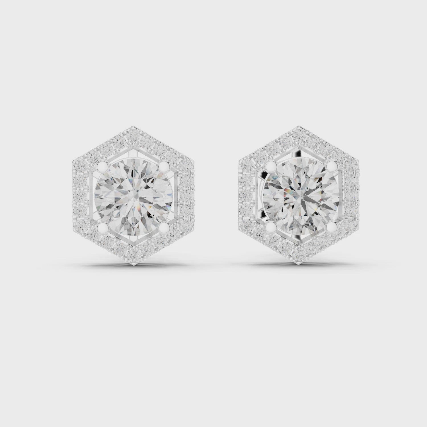 Gold Earrings ER-0013, White Gold, 360 video