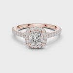Gold Halo Pave Engagement Ring, Cushion center stone, Rose Gold, 360 video