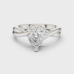 Gold Twisted Band Solitaire Engagement Ring, Pear center stone, White Gold, 360 video