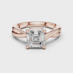 Gold Twisted Band Solitaire Engagement Ring, Asscher center stone, Rose Gold, 360 video