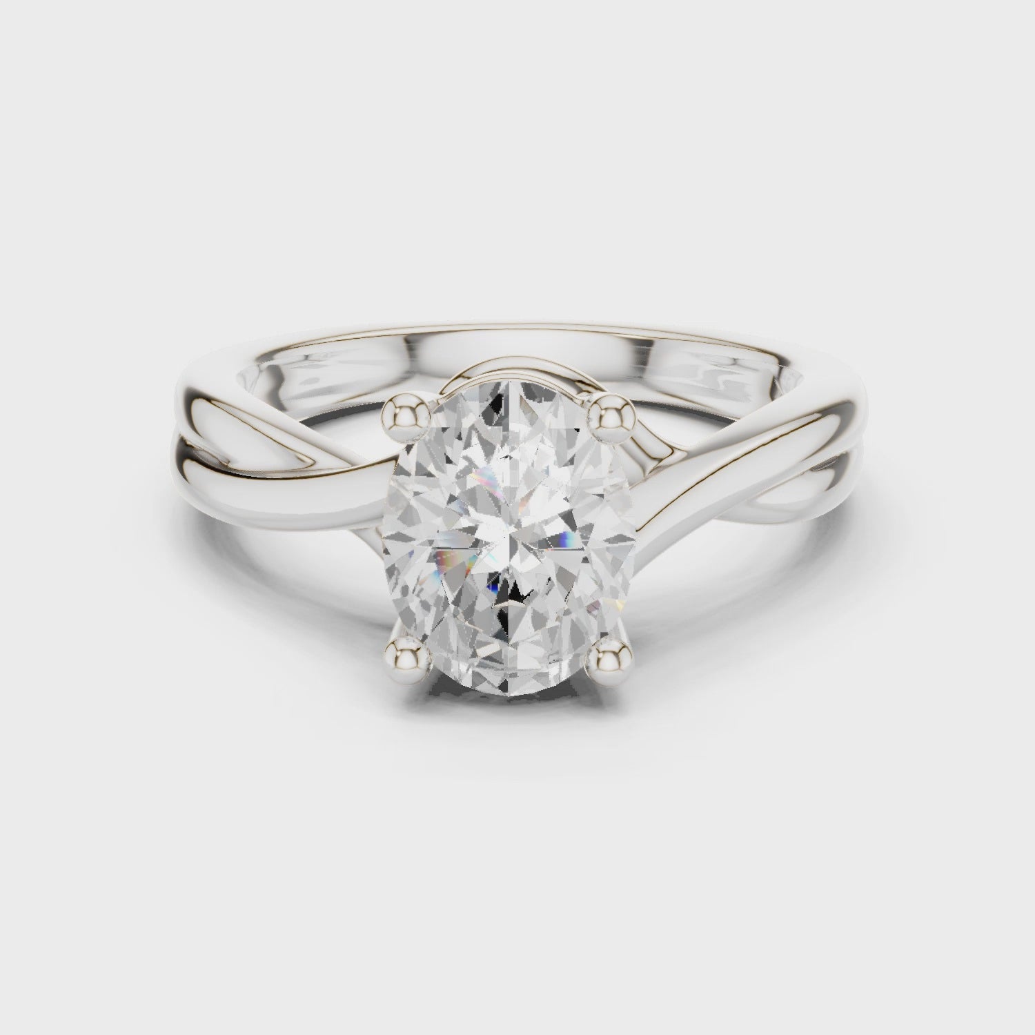 Gold Twisted Band Solitaire Engagement Ring, Oval center stone, White Gold, 360 video