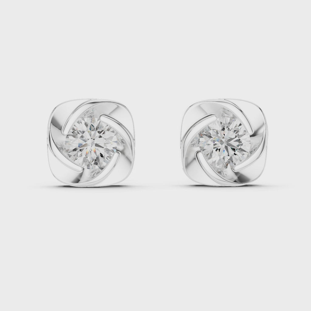 Gold Earrings ER-0020, White Gold, 360 video