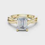 Gold Twisted Band Solitaire Engagement Ring, Emerald center stone, Yellow Gold, 360 video