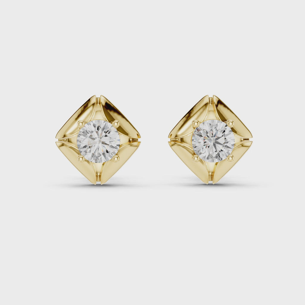 Gold Earrings ER-0019, Yellow Gold, 360 video