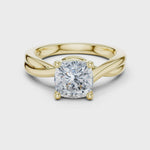 Gold Twisted Band Solitaire Engagement Ring, Cushion center stone, Yellow Gold, 360 video