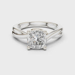 Gold Twisted Band Solitaire Engagement Ring, Cushion center stone, White Gold, 360 video