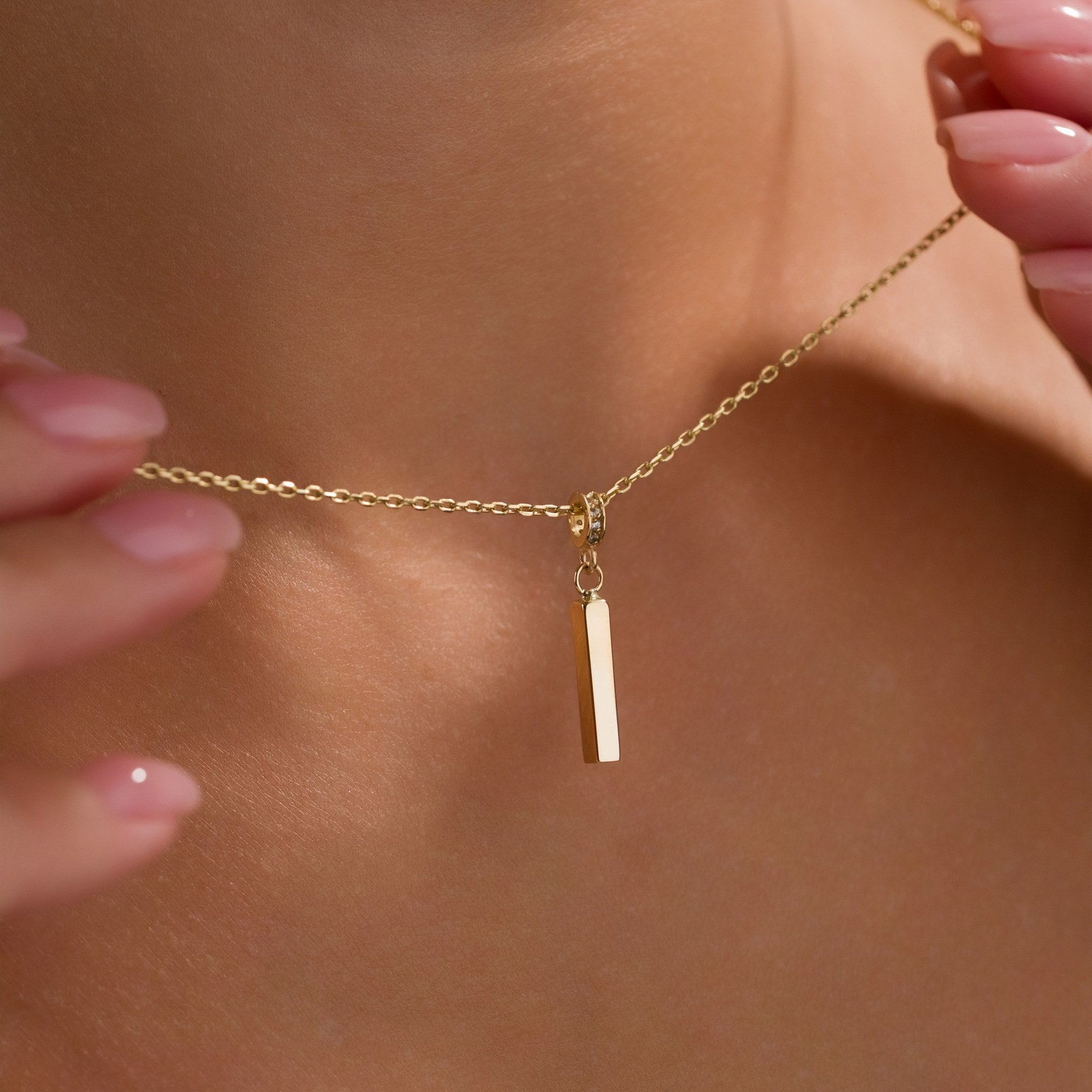 Gold Bar Urn Necklace (14K), worn