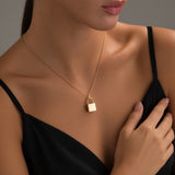 Gold Lock Urn Necklace (14K), worn